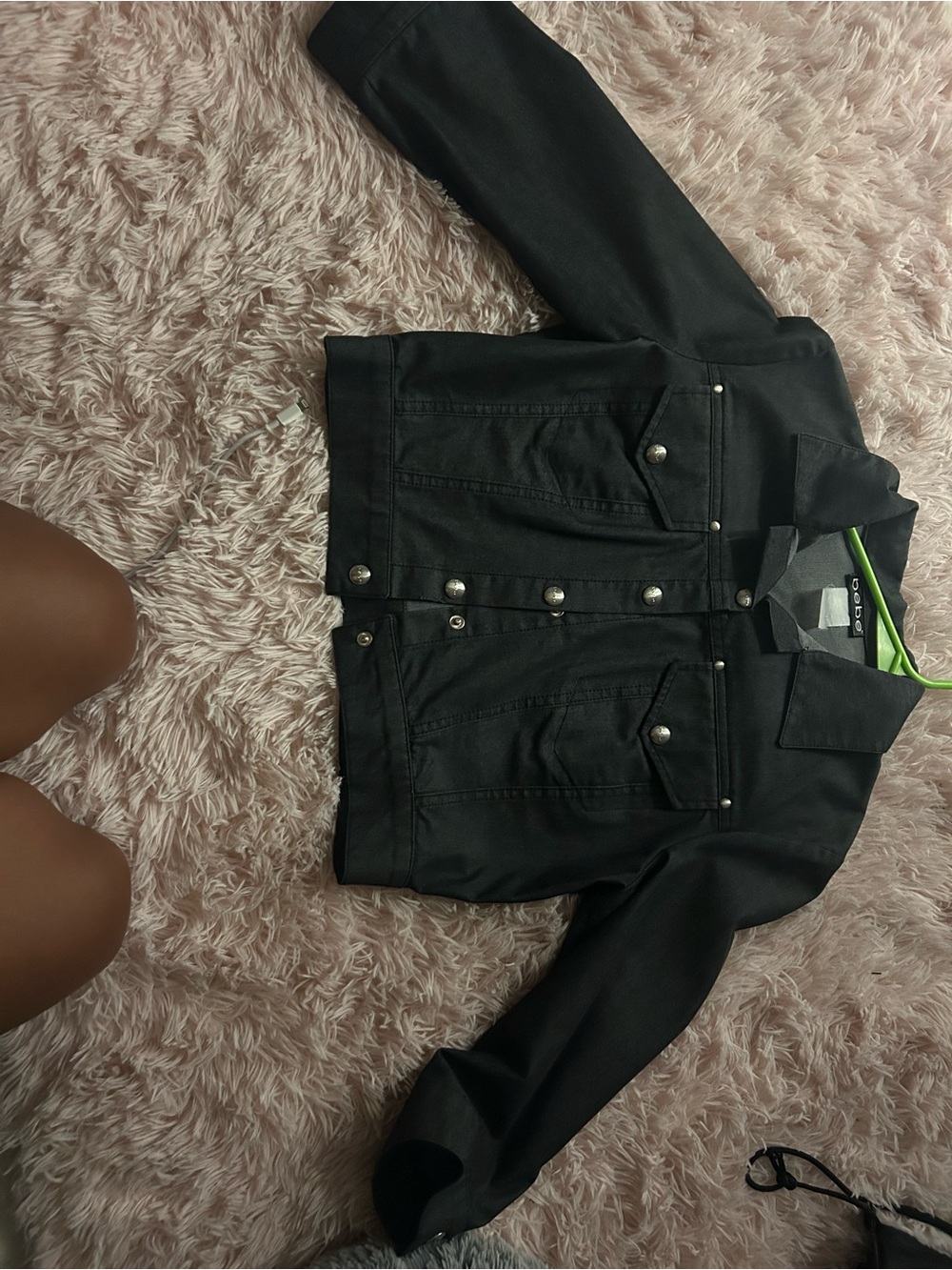 bebe Black Cropped Button-Front Jacket